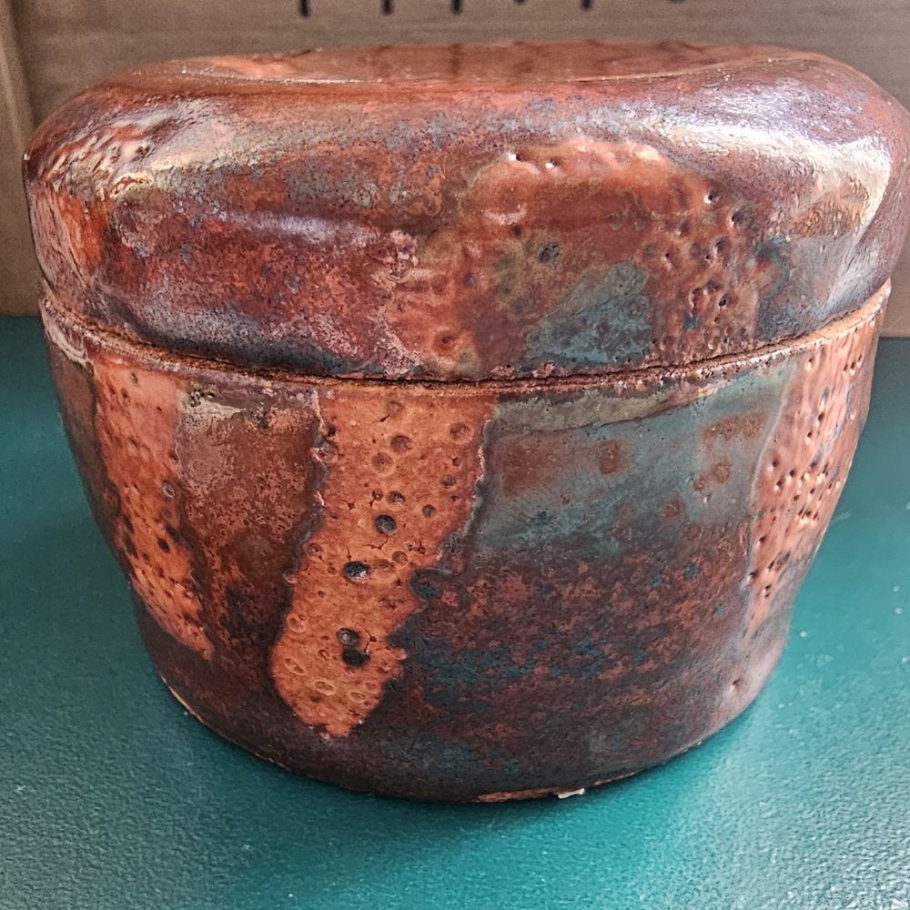 Handcrafted Rustic Copper-Patina Decorative Box - Brown & Green